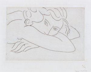 Huvud och armar på liggande naken (etsning) av Henri Matisse