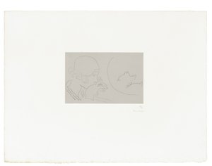 Ung kvinna betraktar en burk med röd fisk av Henri Matisse