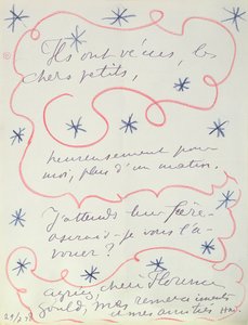Brev från målaren till Florence Gould (f.1895), 29 juli 1948 (penna  krita på papper) av Henri Matisse