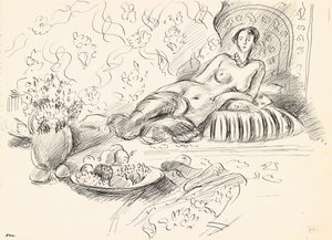 Liggande Odalisque II, ca 1927 (penna och bläck på papper) av Henri Matisse