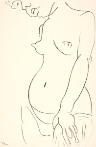 Naken kvinna i halvfigur, trekvartsprofil mot vänster. Huvudets översta del beskuren av Henri Matisse