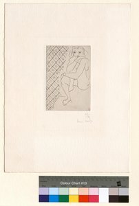 Sittande nakenmodell, bakgrund med stjärnformade kakelplattor av Henri Matisse