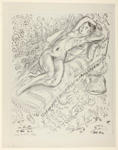 Vilande naken på en schäslong med mashrabiya-bakgrund av Henri Matisse