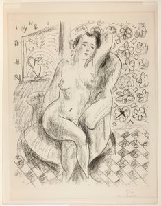 Naken i en fåtölj, med bakgrund av mashrabiya av Henri Matisse