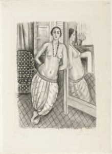 Odalisken i randiga byxor, speglad i spegeln av Henri Matisse