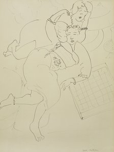 Odalisques with Checkerboard, ca 1928 (penna och svart bläck på papper) av Henri Matisse