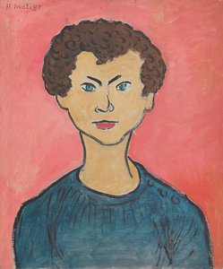 Porträtt med lockigt hår, marinblå tröja av Henri Matisse