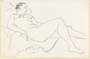 Liggande kvinnlig nakenbild (svartvit krita på papper) av Henri Matisse
