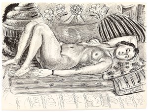 Liggande naken på en brasero, ca 1926-1927 (penna och tusch på papper) av Henri Matisse