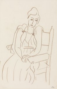 Sittande kvinna (brun vaxkrita på papper) av Henri Matisse