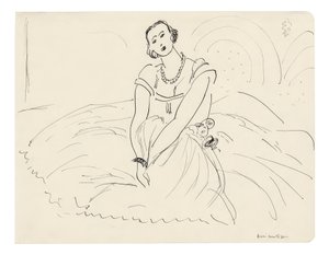 Sittande kvinna med klänning med hel kjol av Henri Matisse