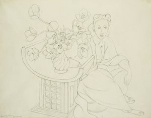 Sittande kvinna med tulpanvas av Henri Matisse