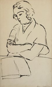 Kvinna som läser, ca 1922 (penna och svart bläck på papper) av Henri Matisse