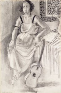 Kvinna som sitter med en gitarr, ca 1921-23 (kol på papper) av Henri Matisse
