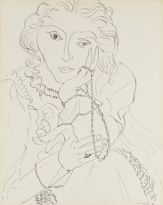 Kvinna med rynkad skjorta och pärlhalsband av Henri Matisse