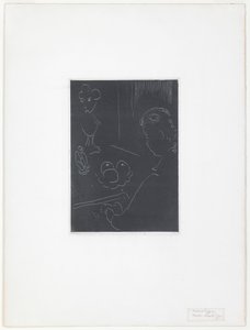 Ung kvinna i en interiör med frukt och skulpturer av Henri Matisse