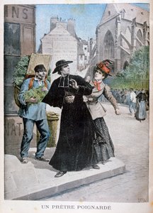 En katolsk präst knivhöggs av en kvinna på gatan, Frankrike, 1897 av Henri Meyer