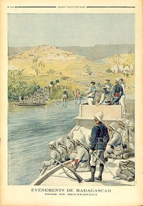 Händelser på Madagaskar: The Capture of Mevatanana, illustration från Le Petit Journal, 30 juni 1895 av Henri Meyer