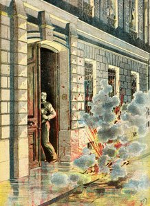 Explosion av en bomb som placerats ut av en anarkist av Henri Meyer