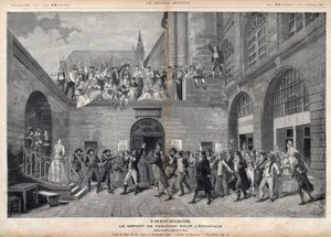 Fabiennes avresa till byggnaden - före sista scenen i fjärde akten av "Thermidor"" av Victorien Sardou - Teckning av Henri Meyer, i "Le journal illustrious"" från 1891 av Henri Meyer