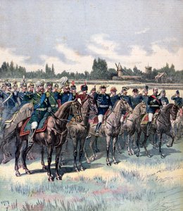 Militär granskning med general Saussier och utländska militärattachéer, 14 juli 1891. av Henri Meyer
