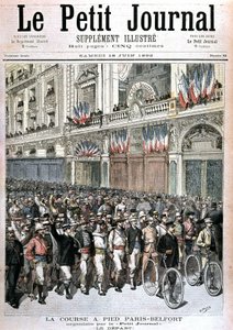 Början av publiken som deltar i Paris - Belfort-loppet som anordnas av PetitJournal - i "" Le petit journal""" av 1892-06-18. av Henri Meyer