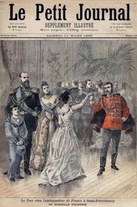 Tsar Alexander III vid Frankrikes ambassadör Greven av Montebello i S:t Petersburg 1893. Heders rutnät. Omslag till Le Petit Journal 1893 (gravyr) av Henri Meyer