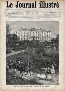 Victoria drottningen av England i Frankrike i april 1891: A Walk in Grasse - Queen Victoria a Grasse i Frankrike i april 1891 - Försättssidan för "The Illustrous Journal" från 1891 - Teckning av Henri Meyer (1844-1899) av Henri Meyer