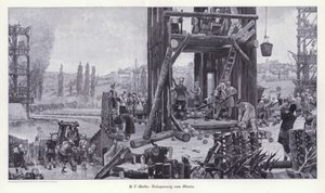 Siege of Alesia, Gallien, 52 f.Kr., Illustration från modern konst i mästarträsnitt (Richard Bong, Berlin, ca 1904 (gravyr) av Henri Paul (after) Motte
