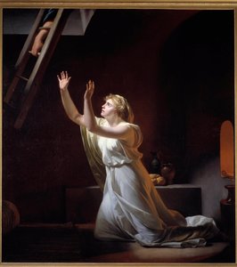 Tortyren av en vestal. En vestal, en romersk pretress som hölls till den kyska, flyttade levande i en källare för sitt brott. Målning av Henri Pierre Danloux (1753-1809) 1790 sön. 1,6x1,45 m - Tortyr av en vestaljungfru. En vestal, romersk prästinna, vävde