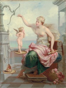 Väger Cupid mot en fjäril