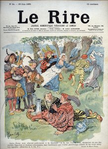Landsunderhållning - Humoristisk teckning av Charles Henri Pille (1844-1897) som illustrerar ett avsnitt av "Gargantua" av Rabelais. "Skratten", 29 juni