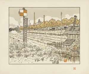 Från Quai de Javel (växelvaktarens skjul) [De trettiosex vyerna över Eiffeltornet] av Henri Rivière