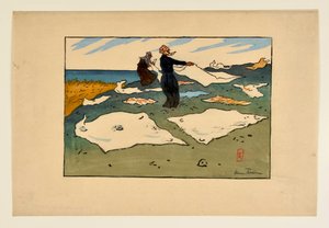 Kvinna som torkar tvätt (Saint-Briac) av Henri Rivière