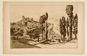 [Basilikan i Assisi sedd från La Rocca] av Henri Rivière