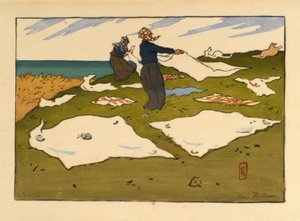 Kvinnor som torkar kläder (Saint-Briac) av Henri Rivière