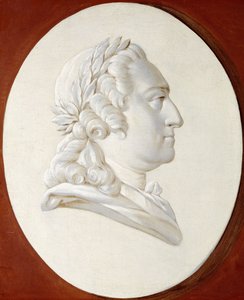 Porträtt av kung Ludvig XV, bystlängd, i en målad oval, en Trompe l