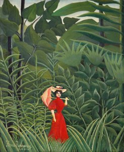 Rödklädd kvinna i skogen av Henri Rousseau