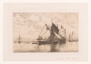 Fiskebåtar i lugnt hav av Henri Seghers