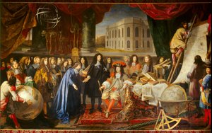 Colbert presenterar medlemmarna av Royal Academy of Sciences för Ludvig XIV 1667 (olja på duk)
