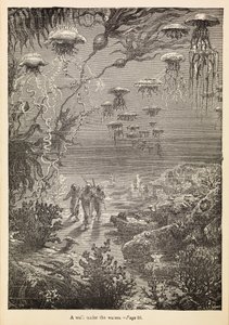 "En promenad under vattenytan" ur "20 000 Leagues Under The Sea", ca 1870 (gravyr)