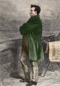 Professor Aronnax tittar mot horisonten. Tjugotusen lieues sous les mers”” (Tjugotusen - 20 000 - 20000) av Jules Verne. gravyr av Hildibrand ""