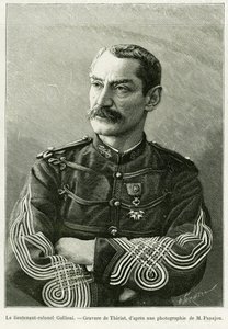 Överstelöjtnant Joseph Gallieni (1849-1916). Gravyr av Thiriat, för att illustrera berättelsen Två kampanjer i franska Sudan