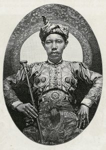 Porträtt av Mohammed Yamalul Alam, sultan av Soulou (eller Sulu) (Filippinerna), 1880. Gravyr av Thiriat, för att illustrera berättelsen "" Resan till Filippinerna""