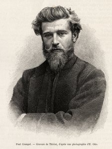 Porträtt av Paul Crampel (1864-1891), fransk upptäcktsresande i Centralafrika. Gravyr av Henri Thiriat för att illustrera berättelsen "" La mission Crampel"", av Albert Nebout (1862-1939), 1890, i Le tour du Monde 1892, regisserad av Edouard Charton (1807-