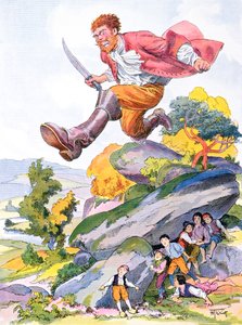 Ogren på jakt efter Tom Thumb och hans bröder, illustration till en Perrault-saga 