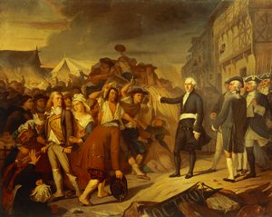 Borgmästare Kervegan i Nantes stoppar ett upplopp av bönder vid tullbarriären 1790
