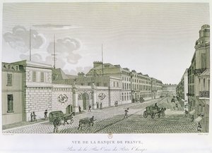 Bank of France från Rue Croix-Petits-Champs, graverad av Eugene Dubois, 1800 av Henri after Courvoisier Voisin