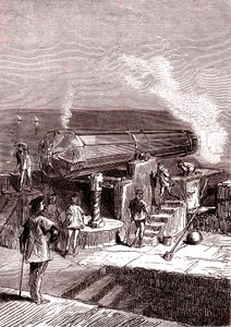 Den gigantiska kanonen på ön Malta, konstverk, "Från jorden till månen" av Jules Verne
