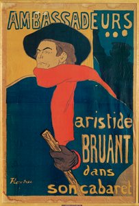 Aristide Bruant, sångare och kompositör, på en affisch som annonserar hans framträdande på den eleganta nattklubben "Les Ambassadeurs" på Champs Elysees (litografi) av Henri de Toulouse-Lautrec